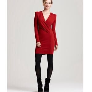 FRENCH CONNECTION V-Neck Back Zip Long Sleeve Mini Dress in Red 4